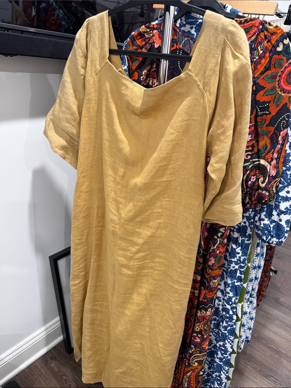 Mustard Yellow Linen-Blend Women's Dress